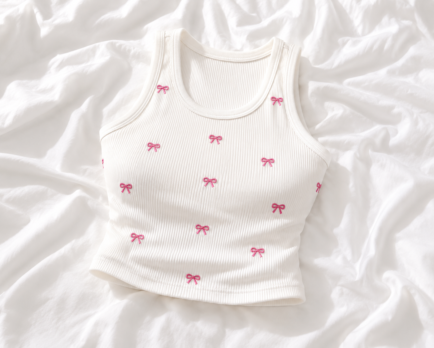 Embroidery Cross Crop Top – Sleeveless Cotton Blend Tank